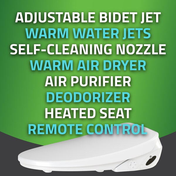 Smart Bidet Toilet Seat - Remote Control, Heated Seat And Air Purifier